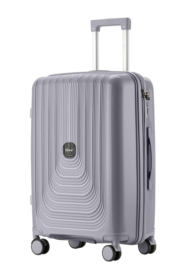 SENATOR Unisex Hard Case Medium Checked Luggage Lightweight PP Fashion Trolley Luggage with 4 Double Spinner Wheel and 3-Digit Combination Lock KH1009 Light Grey - Image 1